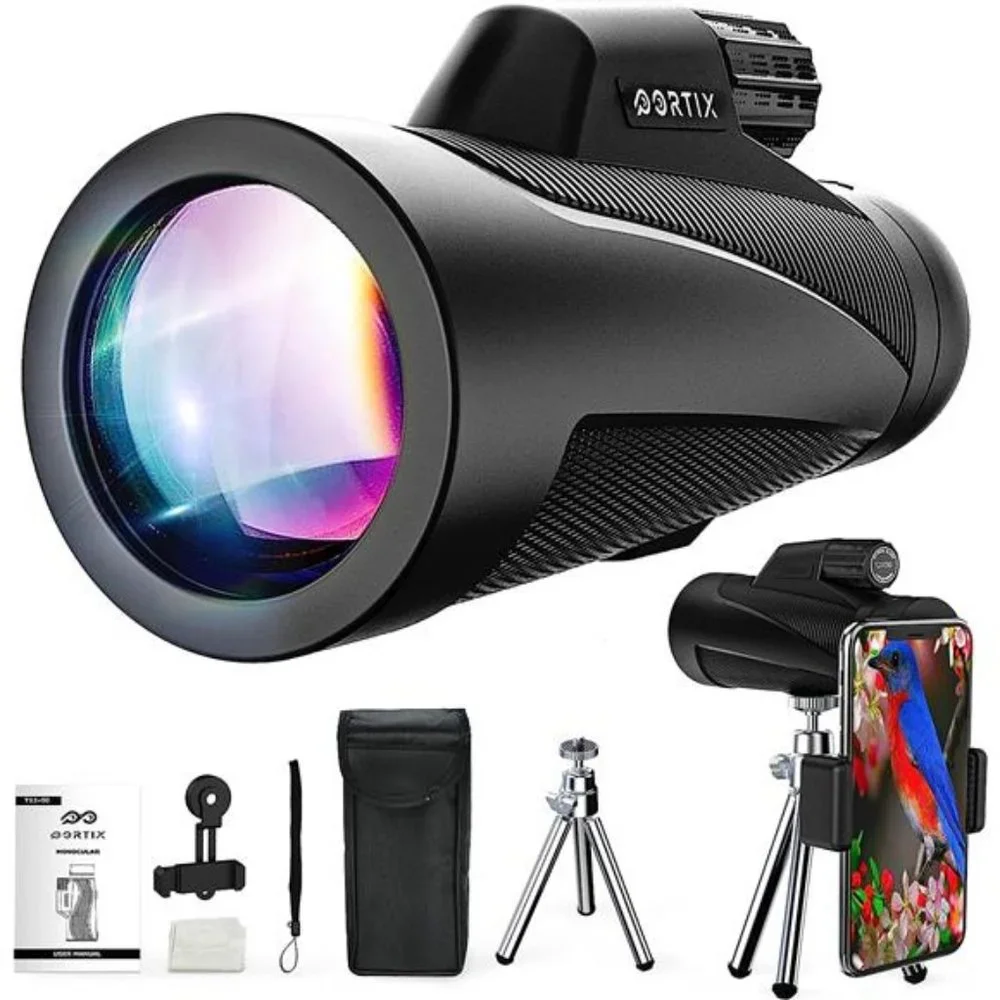 Monocular Telescope High Powered Monocular w/ Smartphone Adapter & Metal Tripod